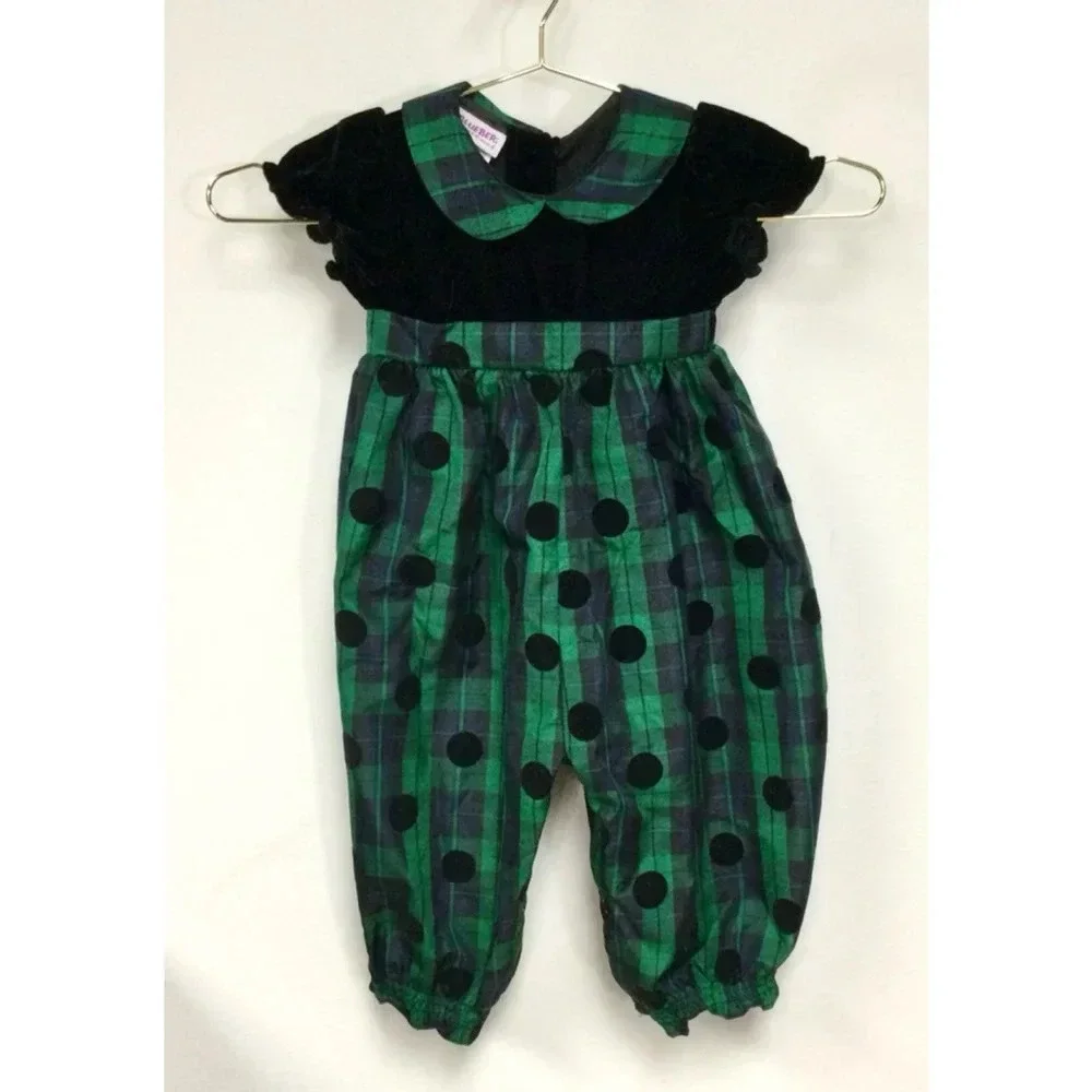 Girl's Blueberi Boulevard Jumpsuit‎ 24M Green Black velvet